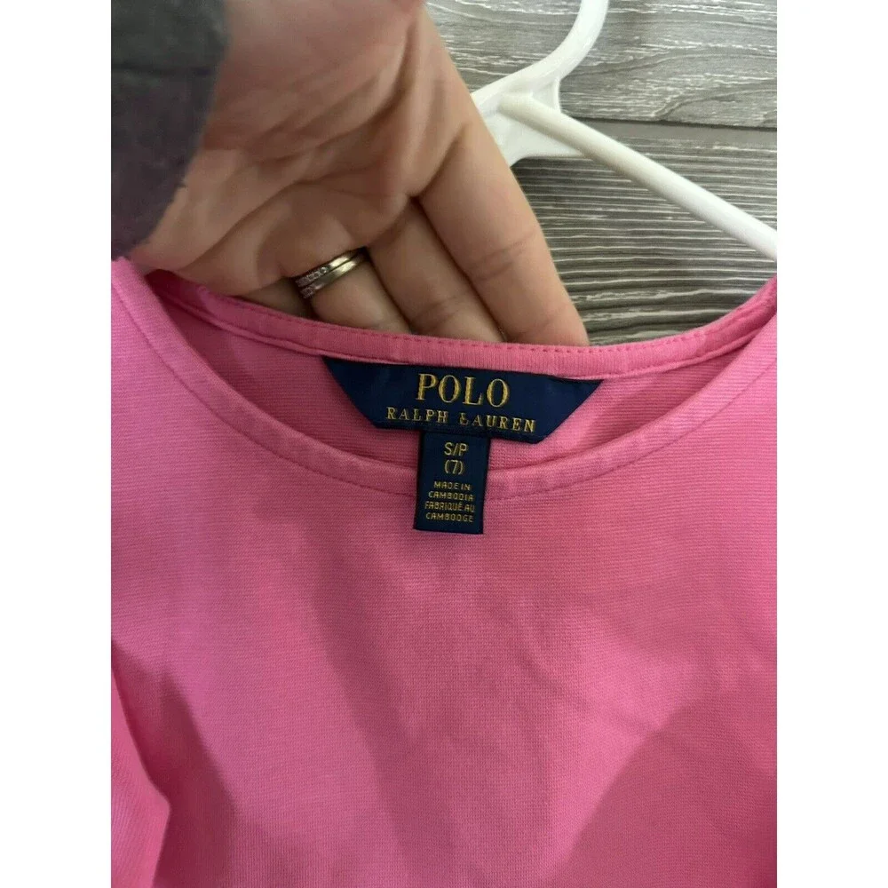 RALPH LAUREN POLO GIRL'S PINK SPRING II PONTE RUFFLE DR KNT DRESS - 7‎